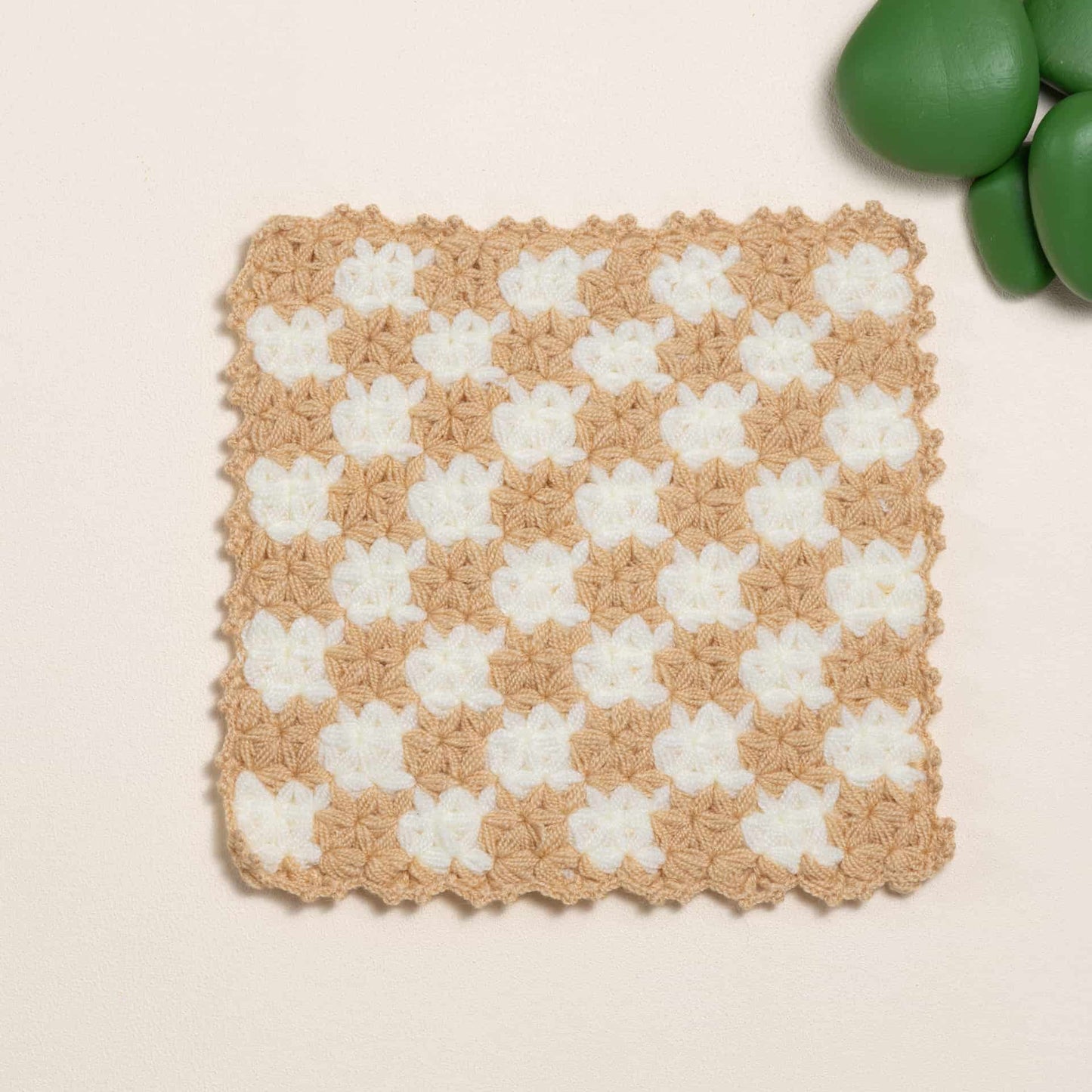 HANDKNIT NATURAL WASHCLOTH WHITE-BEIGE