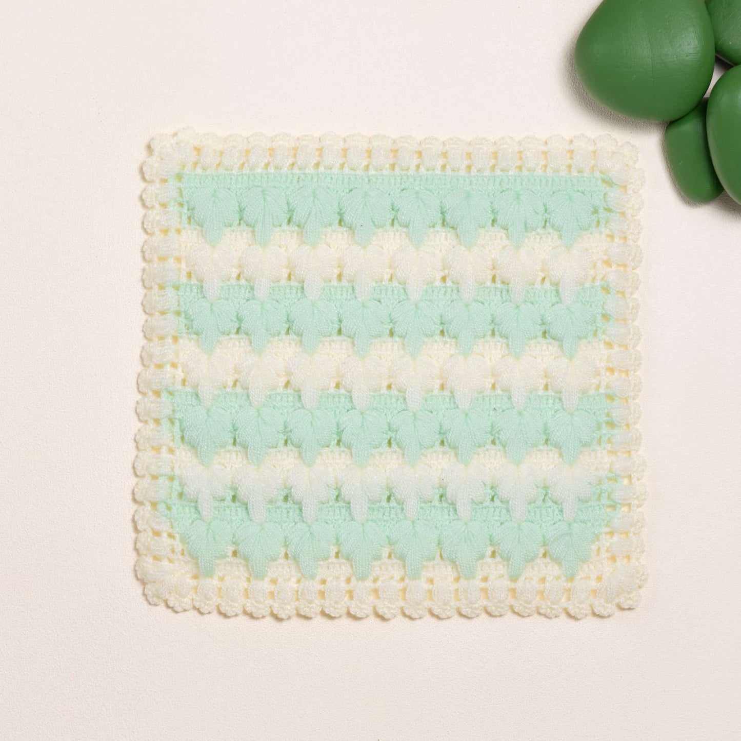 HANDKNIT NATURAL WASHCLOTH WHITE-TURQUOIS