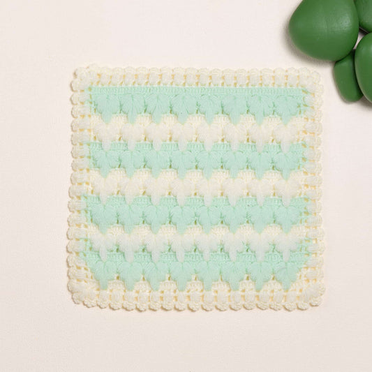 HANDKNIT NATURAL WASHCLOTH WHITE-TURQUOIS